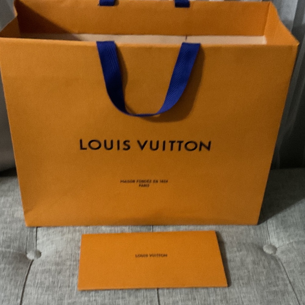 Louis Vuitton Orange Bag with Blue Handles with two envelopes!